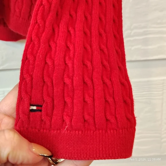 Tommy Hilfiger Sweater Womens S Red V Neck Cable Knit Ribbed Fitted Lightweight - Picture 4 of 6